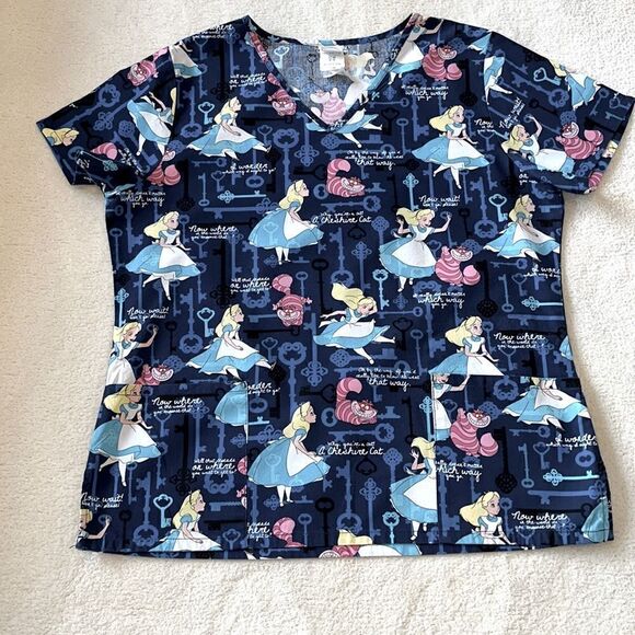 Disney Alice in Wonderland Scrub Top sz M - Picture 1 of 6